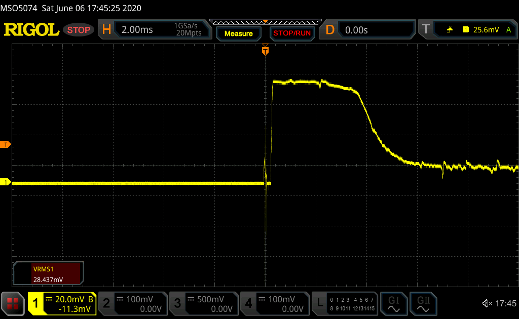Voltage over the resistor for comparison. 1 div equals 2A